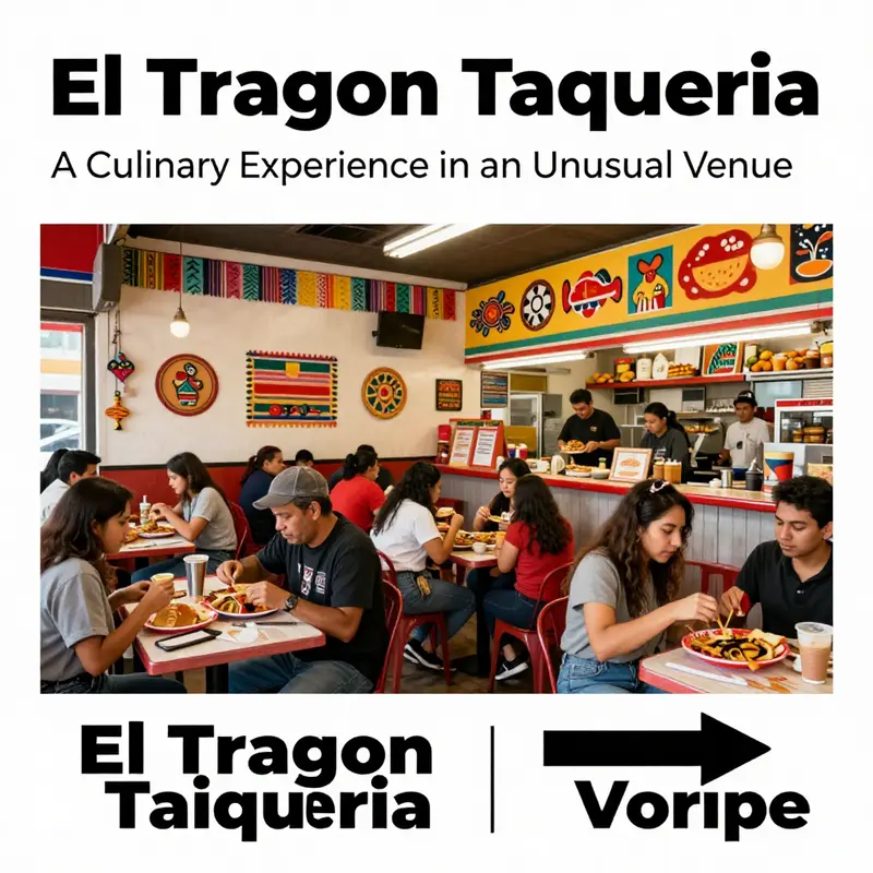 The colorful interior of El Tragon Taqueria, bustling with customers enjoying authentic Mexican cuisine.