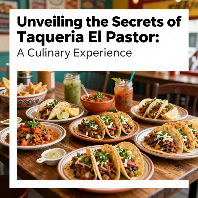 A colorful display of various tacos from Taqueria El Pastor arranged on a table.