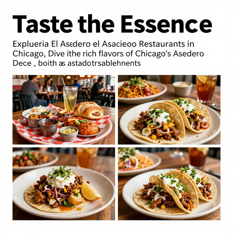 A colorful collage of tacos and bandeja paisa representing the diverse asadero dining experiences in Chicago.