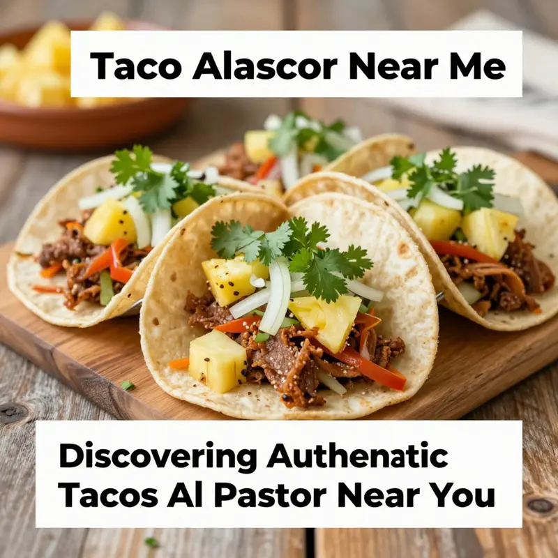 A vibrant taco cart serving authentic Al Pastor tacos in a lively street setting.