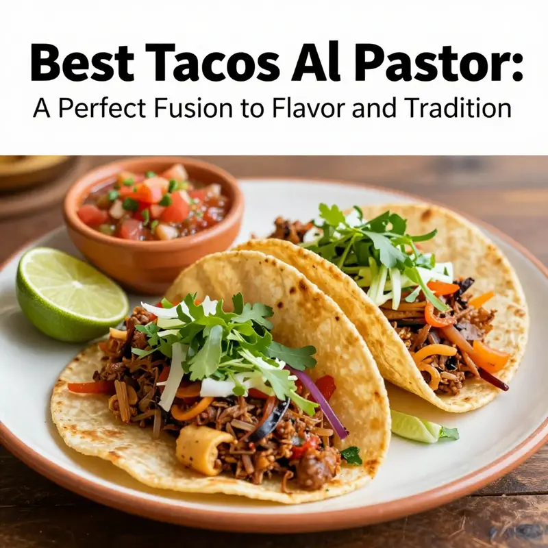 A plate of exquisite tacos al pastor, garnished with fresh cilantro, onions, lime, and salsa.