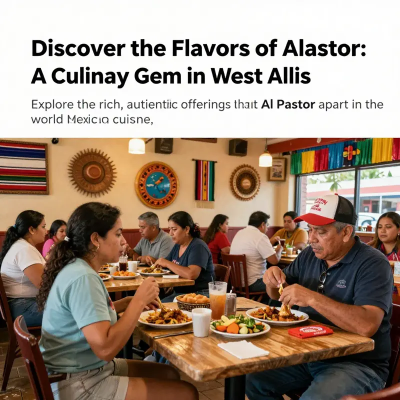 A bustling restaurant interior of Al Pastor, filled with customers enjoying authentic Mexican dishes in a vibrant setting.