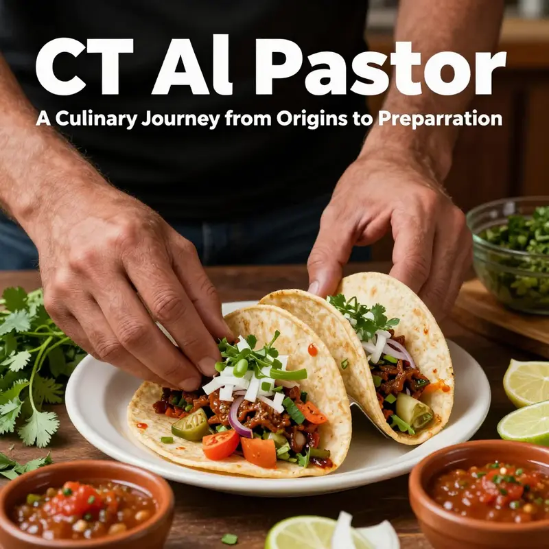Close-up image of Al Pastor tacos being assembled with fresh ingredients.