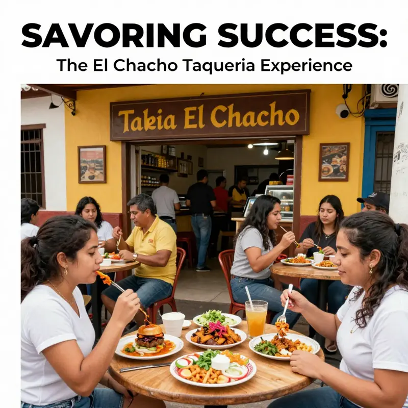 Exterior of Taqueria El Chacho, bustling with customers enjoying Mexican cuisine.