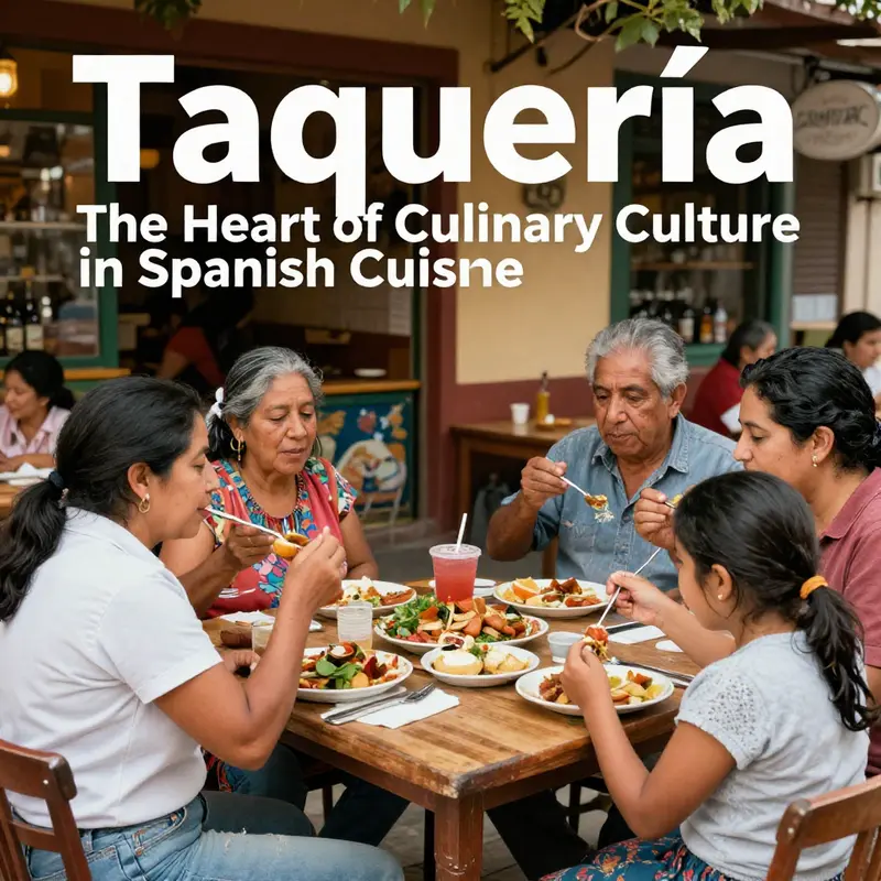 A vibrant taquería showcasing the diverse offerings of tacos in a lively atmosphere.