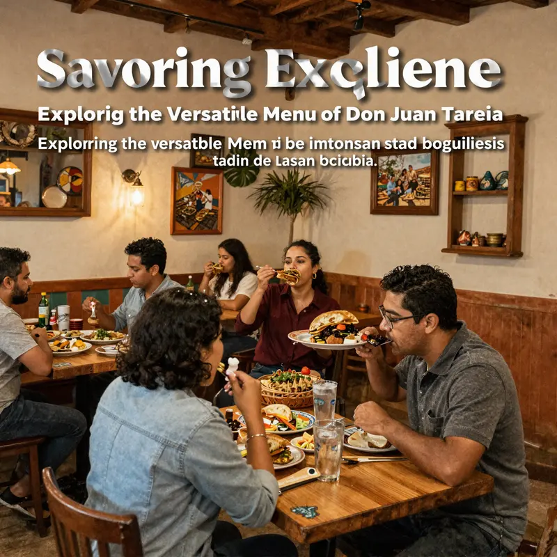 A colorful assortment of popular dishes at Don Juan Taqueria emphasizing the variety in their menu.