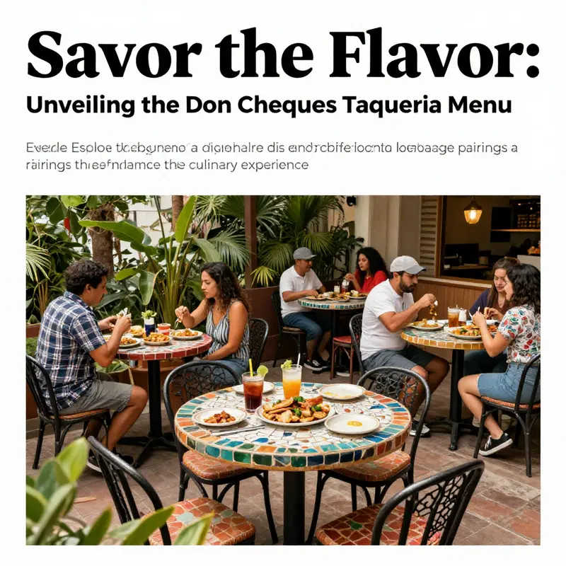 An inviting outdoor dining scene at Don Cheques Taqueria, showcasing the vibrant ambiance and patrons dining.