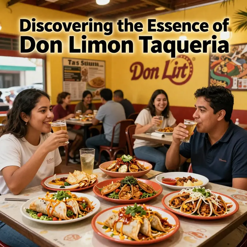 A vibrant dining environment at Don Limon Taqueria, showcasing happy diners and a variety of Mexican dishes.