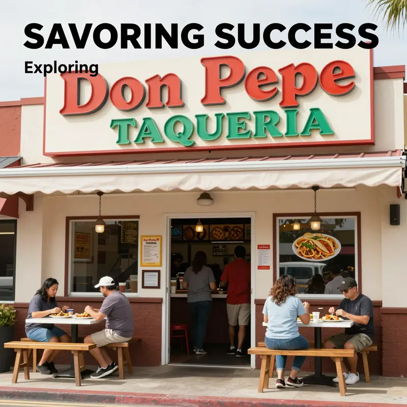 Exterior view of Don Pepe Taqueria Clovis, with colorful signage and a lively ambiance, enticing guests to enter.