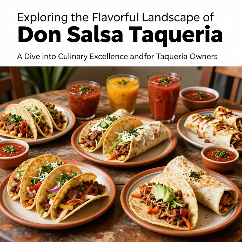 A vivid display of various dishes served at Don Salsa Taqueria, emphasizing colorful tacos and fresh salsas.