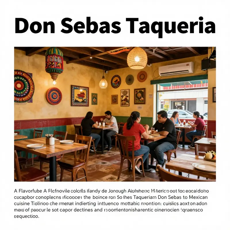 A cozy dining area inside Don Sebas Taqueria, featuring traditional Mexican decor and a lively atmosphere.