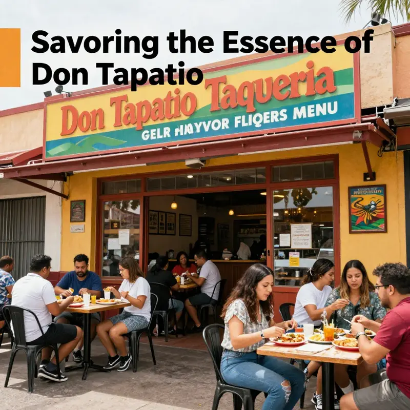 The exterior view of Don Tapatio Taqueria with customers outside, representing an inviting dining atmosphere.