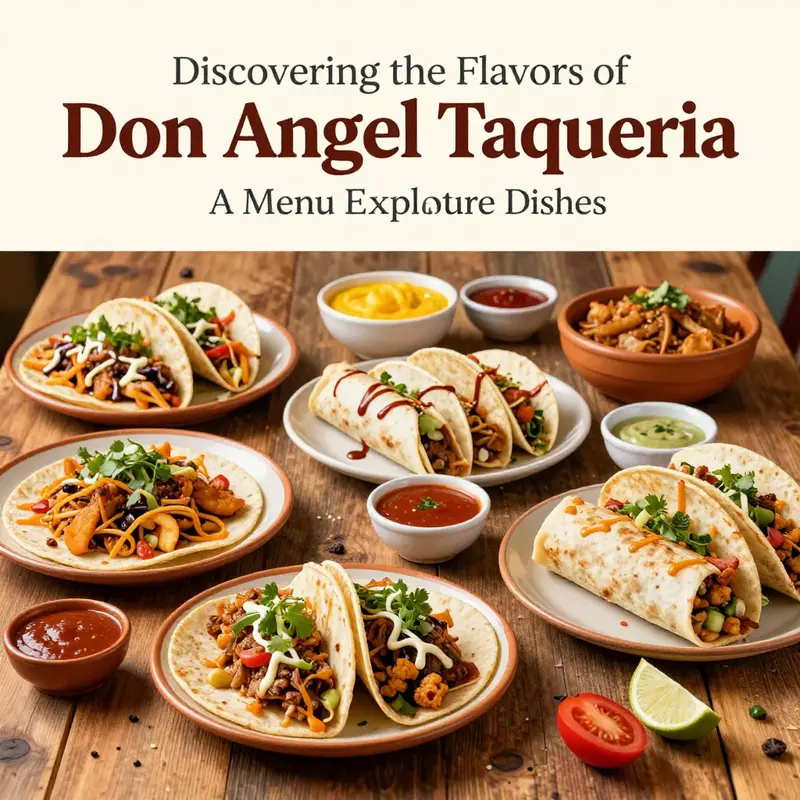 A selection of signature dishes from Don Angel Taqueria, including tacos, burritos, and vibrant sides.