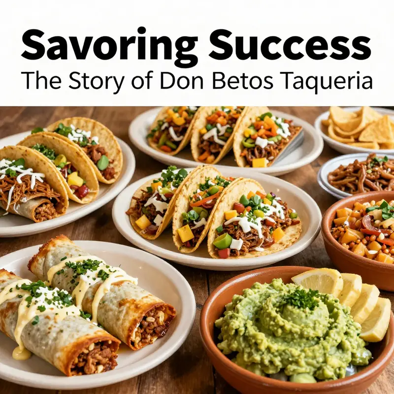 Collage of delicious Mexican dishes from Don Betos Taqueria, including tacos and guacamole.