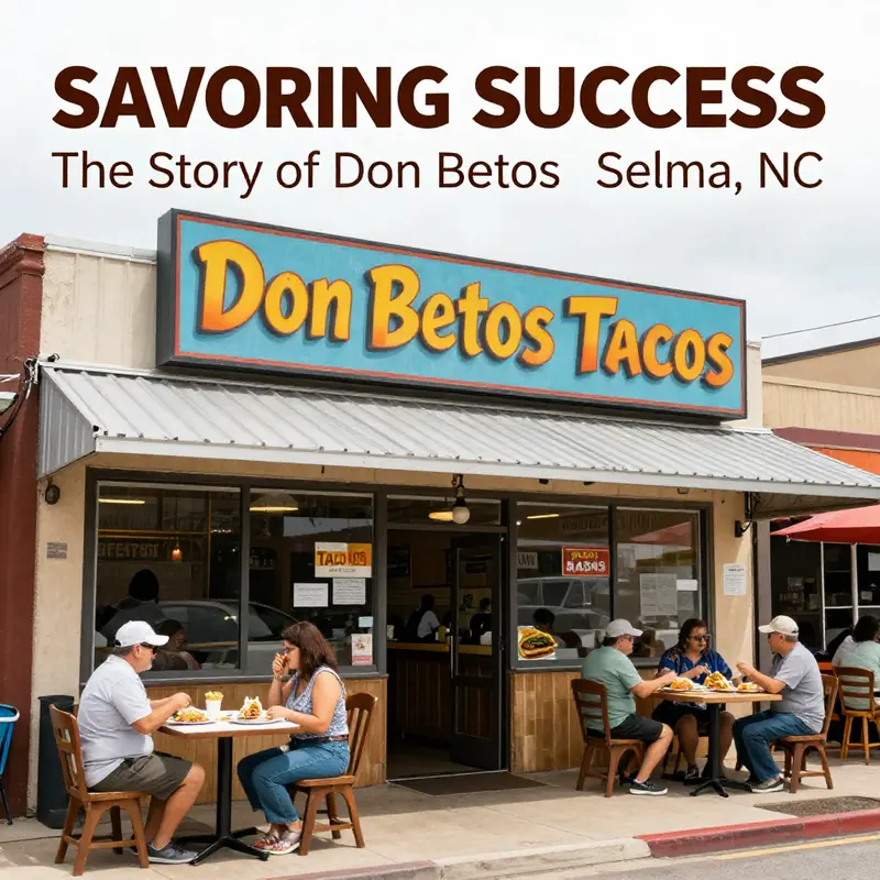 The vibrant exterior of Don Betos Tacos in Selma, NC, highlighting its welcoming atmosphere.