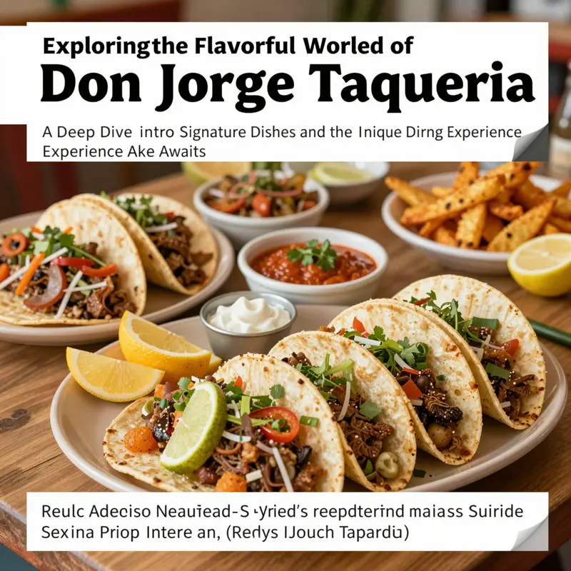 A table laden with beautifully arranged tacos and fresh ingredients, illustrating the rich flavors found in Don Jorge Taqueria's menu.