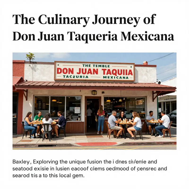 The exterior of Don Juan Taqueria Mexicana, highlighting a lively ambiance and customers enjoying their meals outside.