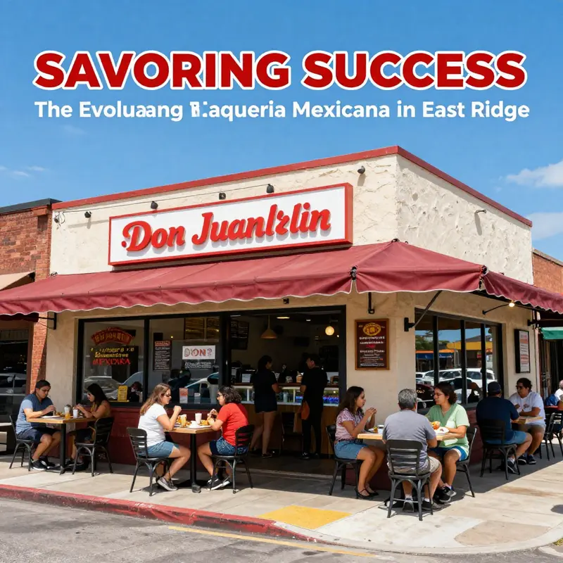 The colorful exterior of Don Juan Taqueria Mexicana, filled with customers dining outdoors.