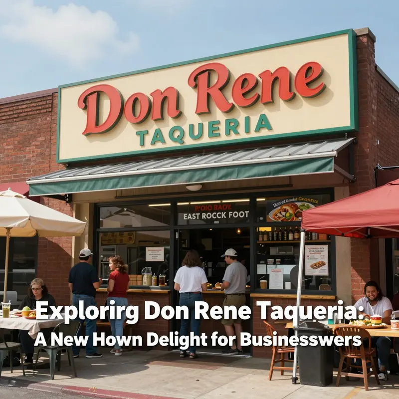 The vibrant exterior of Don Rene Taqueria, making it a standout in East Rock Market Food Hall.