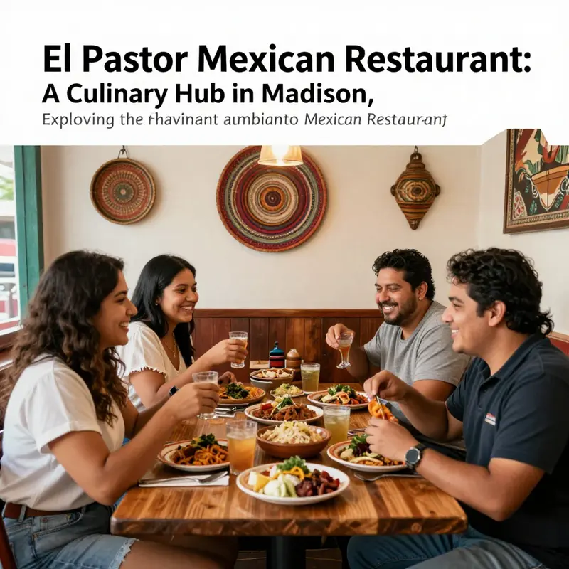 A dining area in El Pastor Restaurant with guests enjoying traditional Mexican meals in a vibrant setting.
