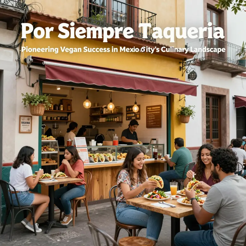From street stall beginnings to an established vegan taqueria in Roma Norte, illustrating business growth and community engagement.