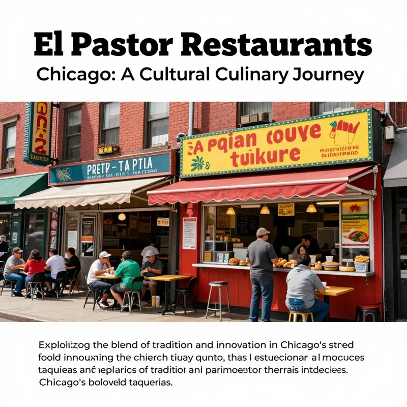 A lively Chicago street with colorful taquerias and patrons enjoying Mexican cuisine.