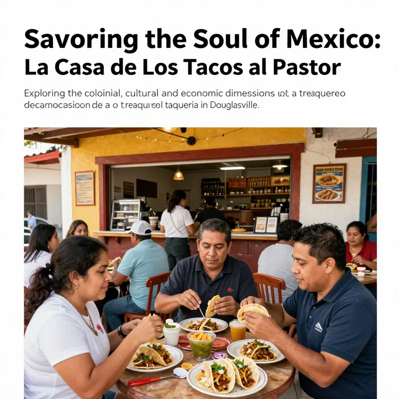 The exterior of La Casa de Los Tacos al Pastor with happy diners enjoying their meals.