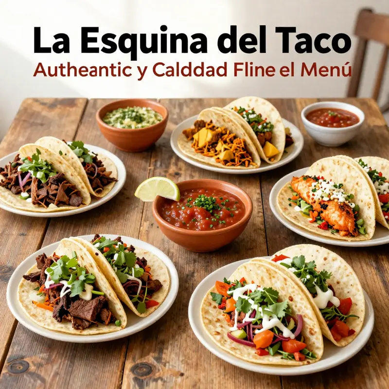 A bustling view outside La Esquina del Taco, where authentic Mexican street food comes to life.