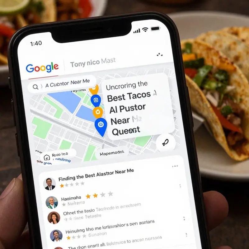 Utilizing mapping apps to locate the best tacos al pastor in the area.