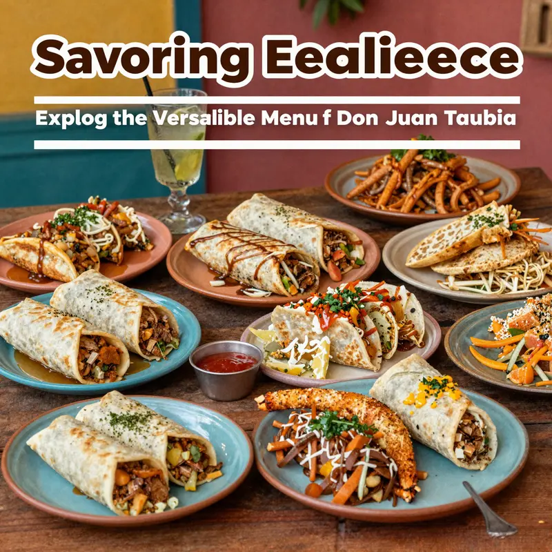 A colorful assortment of popular dishes at Don Juan Taqueria emphasizing the variety in their menu.