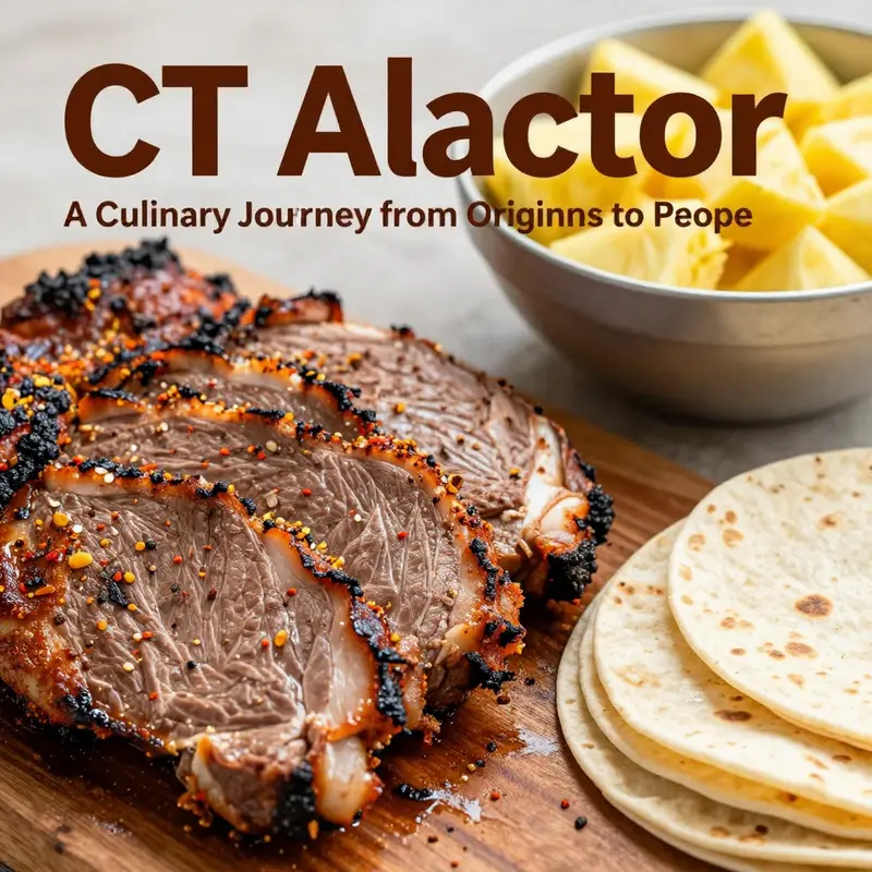 Street vendors preparing Al Pastor tacos with traditional trompo at a bustling market.