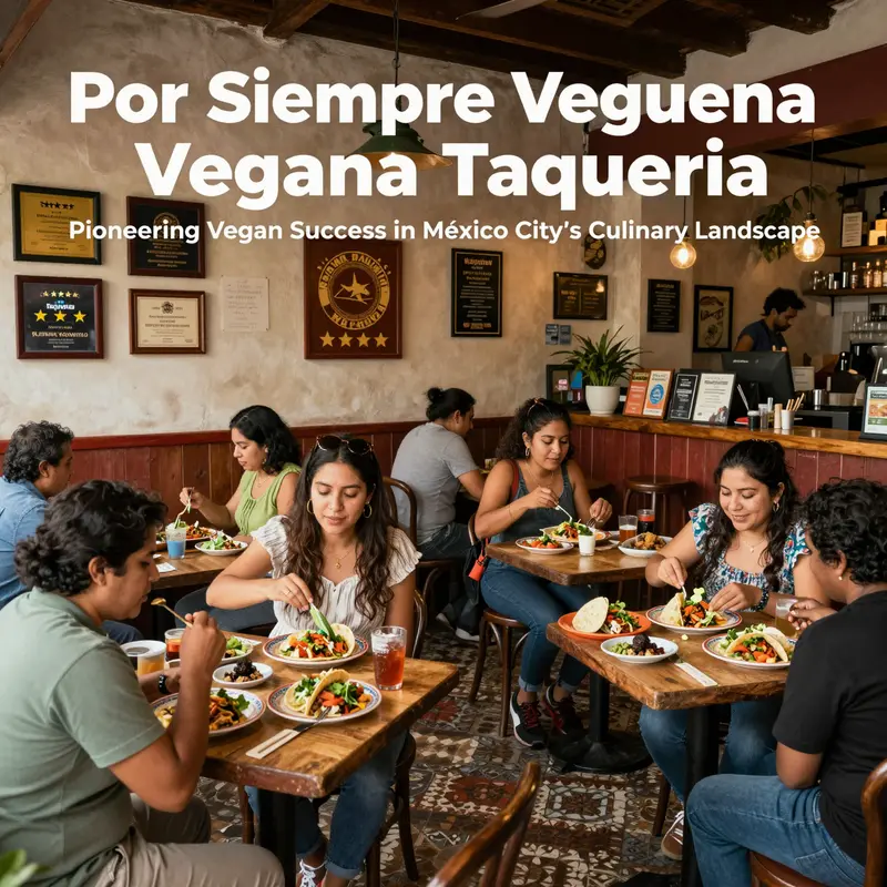 From street stall beginnings to an established vegan taqueria in Roma Norte, illustrating business growth and community engagement.