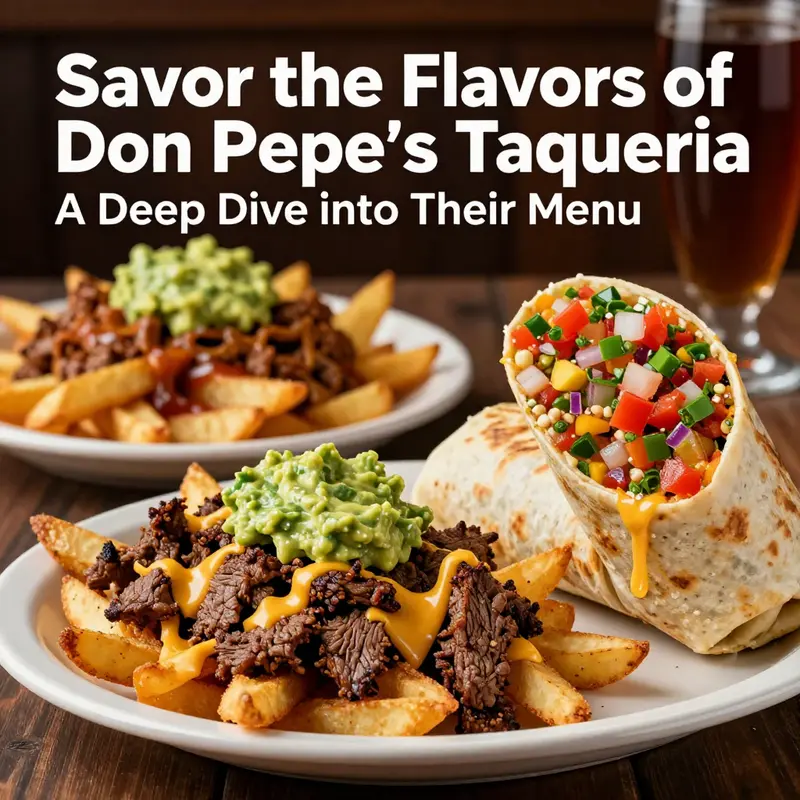 A feast of signature dishes at Don Pepe’s, highlighting the delicious Carne Asada Fries and customized Deluxe Burrito.