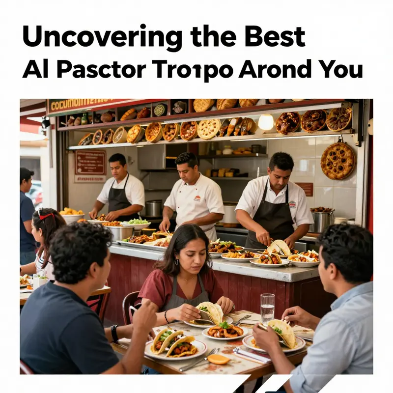 A visual guide showing nearby al pastor trompo locations through a popular map application.