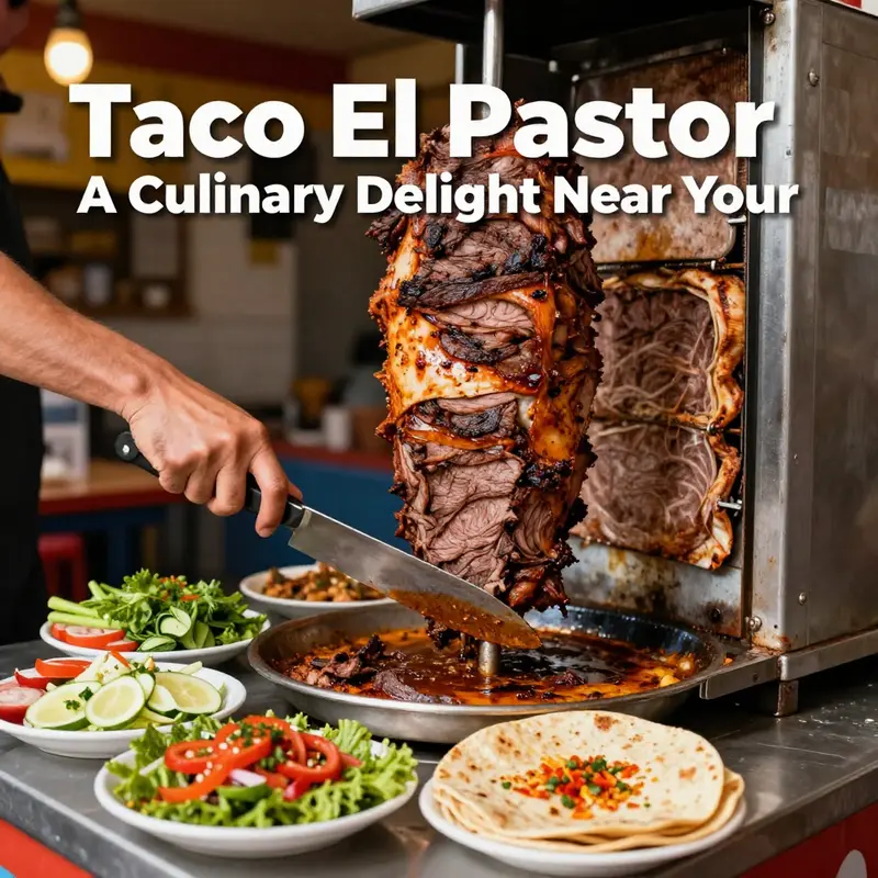 The classic preparation of Taco El Pastor with vibrant ingredients and the traditional cooking method.