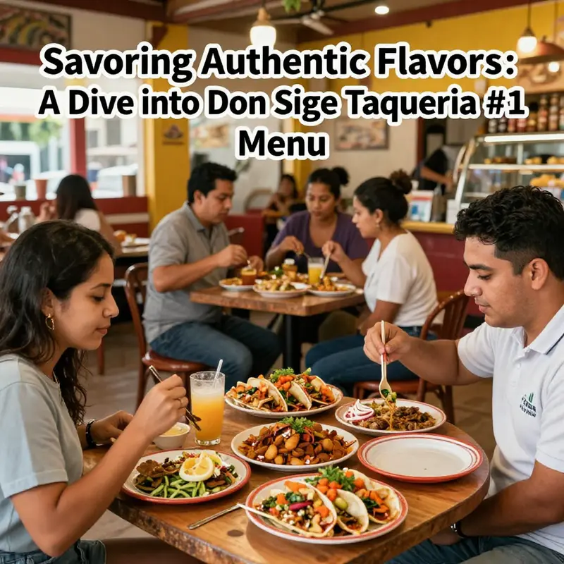 Patrons enjoying a variety of Mexican dishes in a bustling taqueria atmosphere.