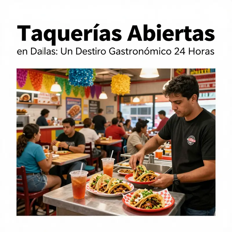 A lively scene at a 24-hour taquería in Dallas, illustrating the communal joy of midnight tacos.