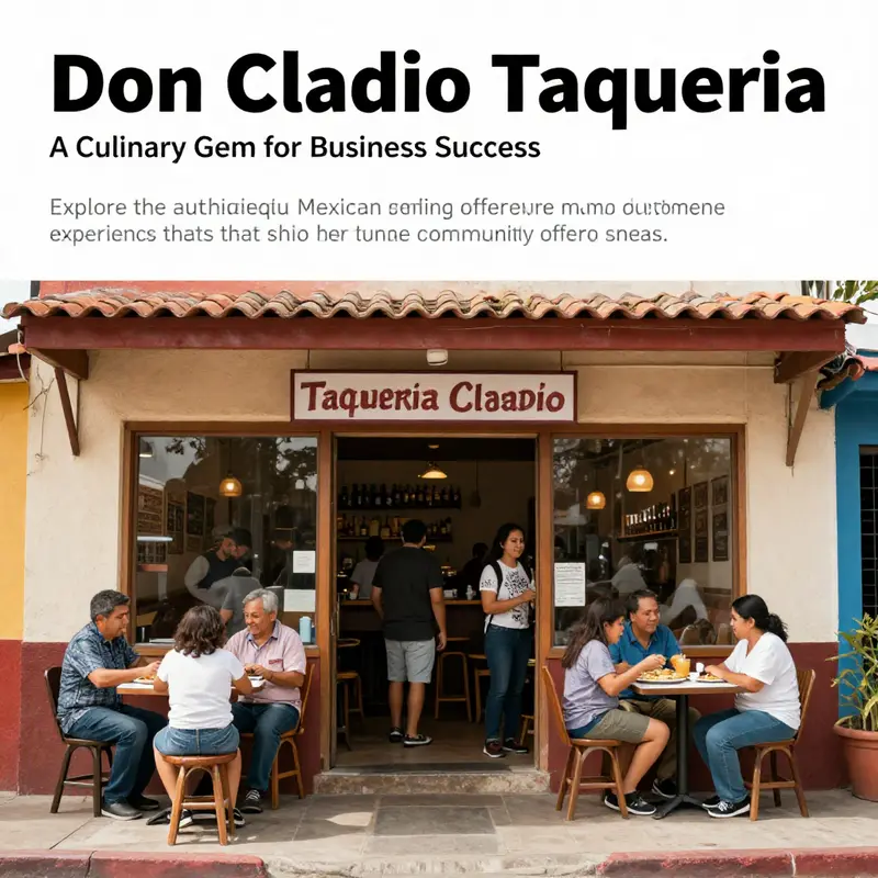 The exterior of Taqueria Don Claudio with patrons gathering outside, showcasing a warm and welcoming restaurant environment.