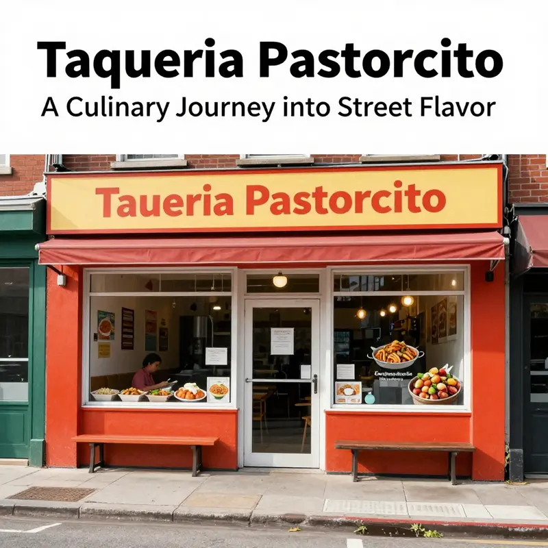 An exterior shot of Taqueria Pastorcito, highlighting its vibrant colors and welcoming atmosphere for diners.