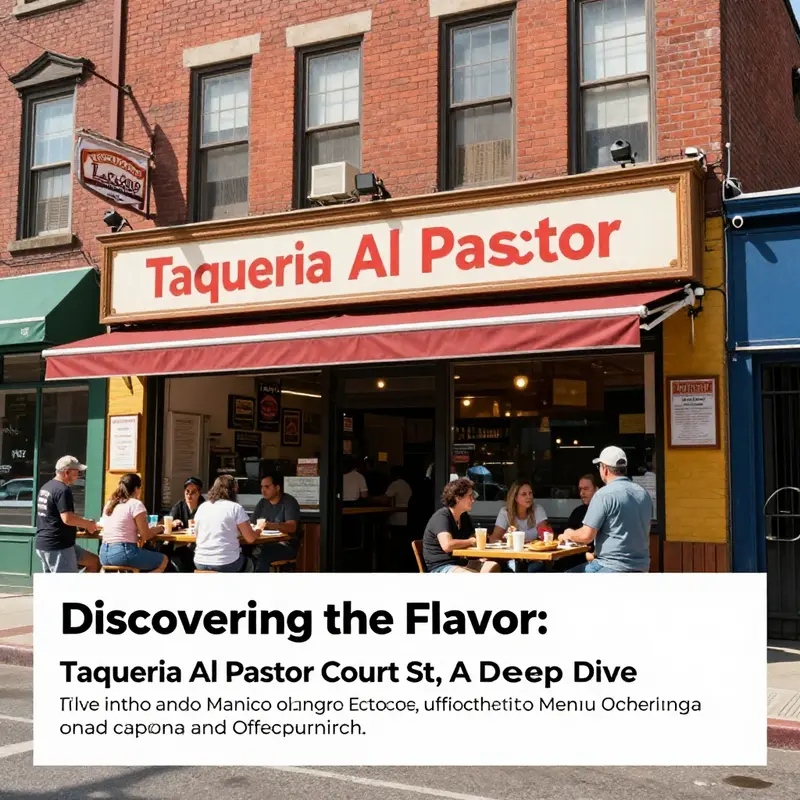 A picturesque view of Taqueria Al Pastor with diners enjoying their meals outside in a colorful urban setting.