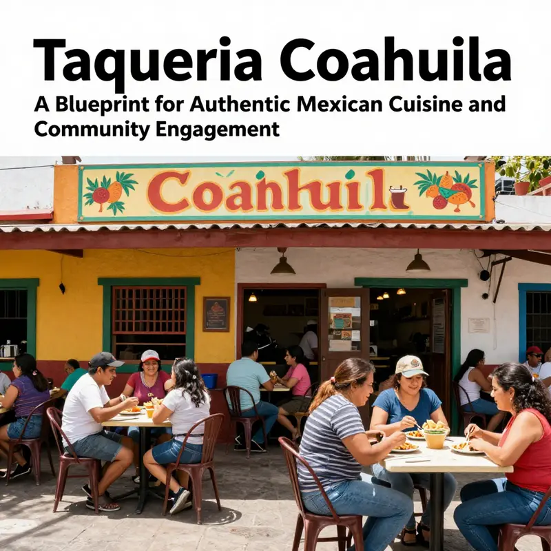 An inviting view of Taqueria Coahuila's exterior, featuring colorful signage and outdoor dining.