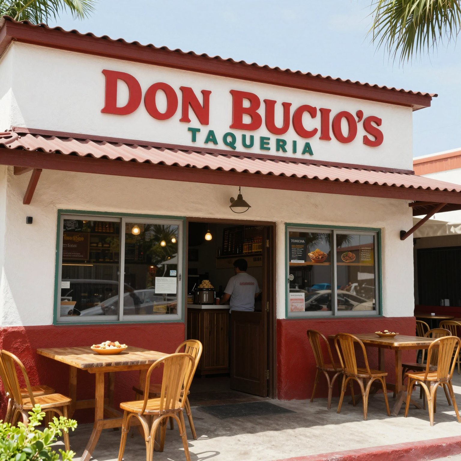 Exterior view of Don Bucio's Taqueria showcasing its vibrant ambiance and outdoor seating.