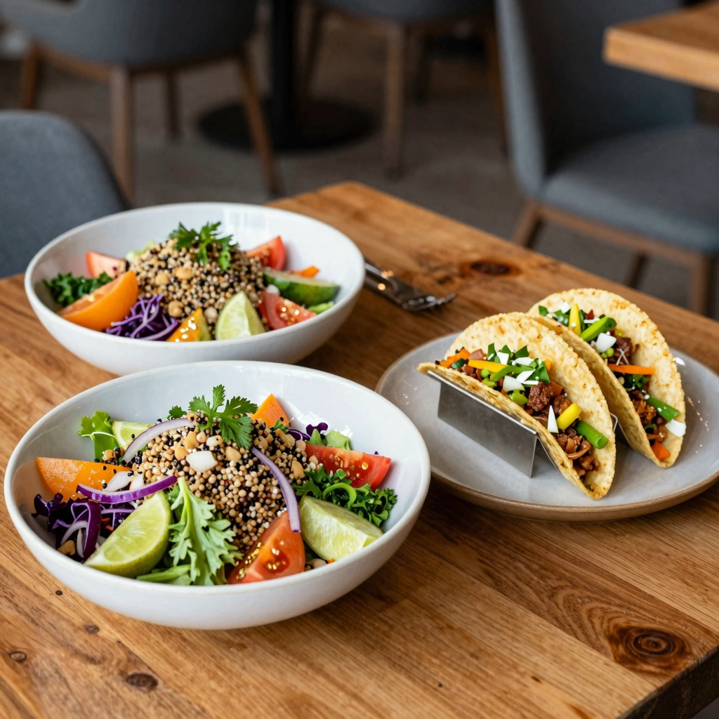 A vibrant dish showcasing gluten-free and vegan options served in a modern restaurant.