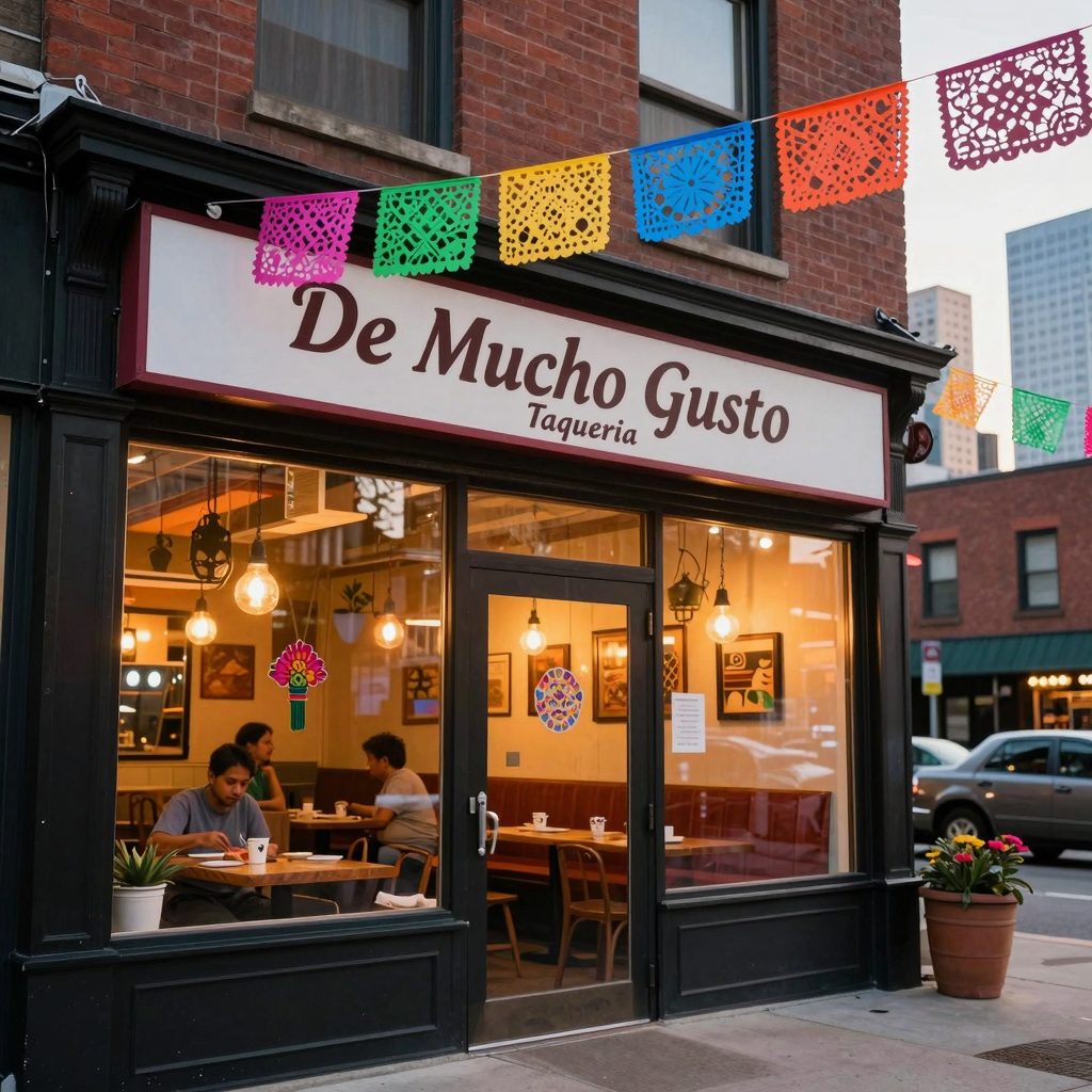 De Mucho Gusto Taqueria storefront in Chicago