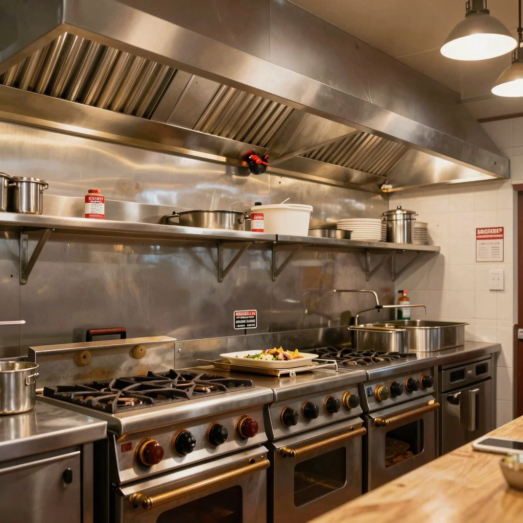 Commercial taqueria kitchen with safety systems installed