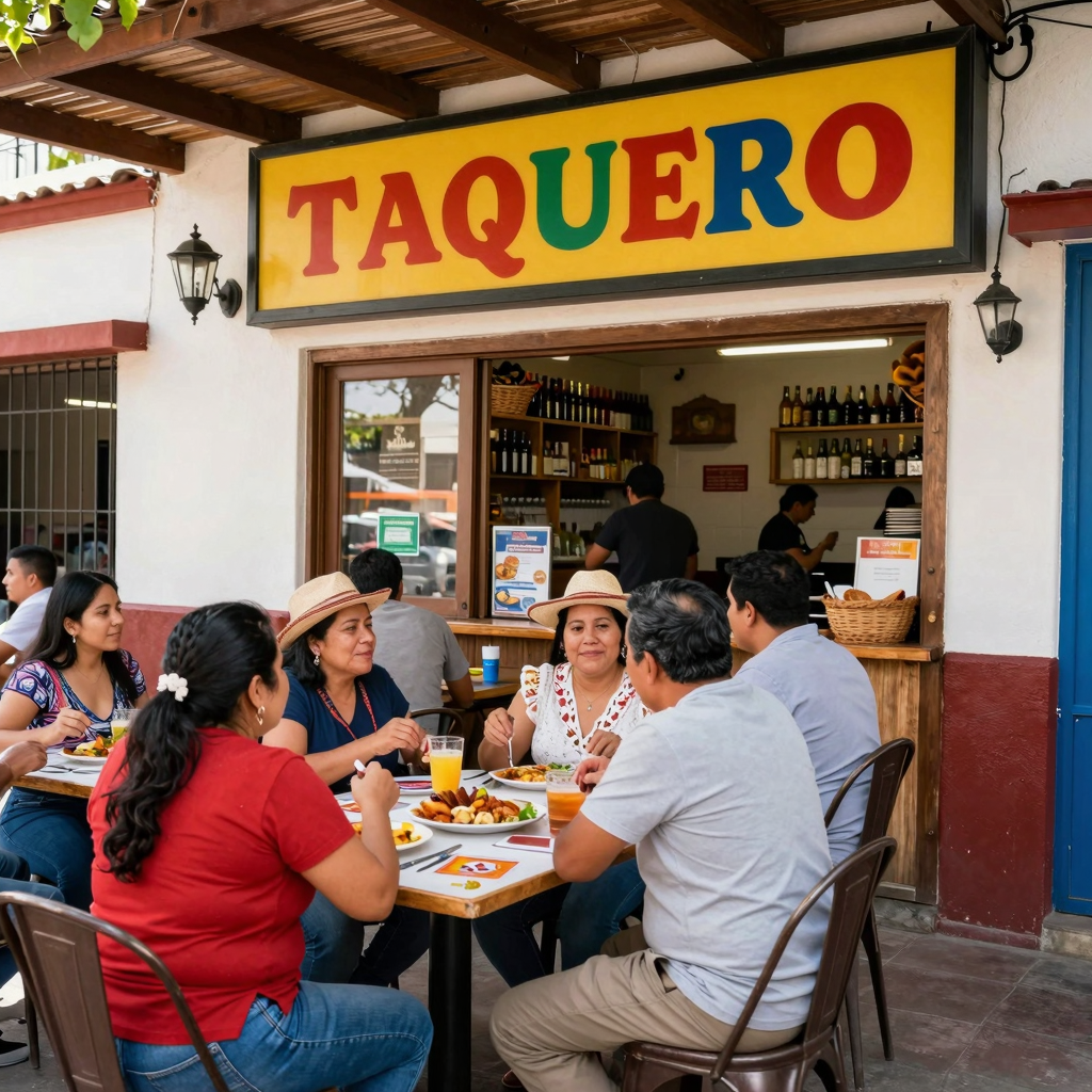 Vibrant scene of a taqueria showcasing Mexican cuisine culture.