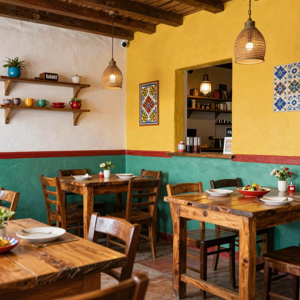 Interior view of Don Andres Taqueria showcasing vibrant decor and cozy atmosphere