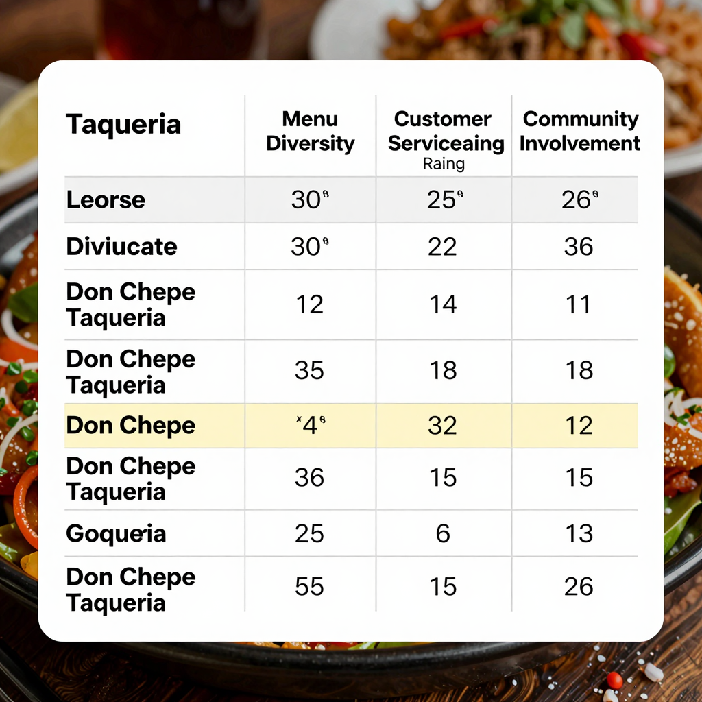 Comparison of Don Chepe Taqueria and Competitors
