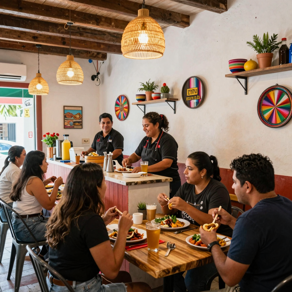 A cozy and vibrant taqueria interior