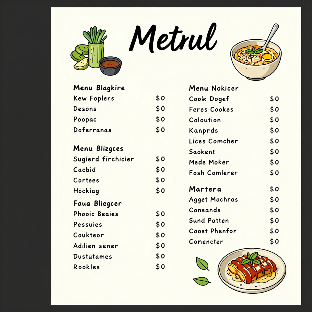An illustration depicting customization options in a restaurant menu, showcasing various menu items with choices for ingredients and dietary options, emphasizing creativity and diversity in dining experiences.